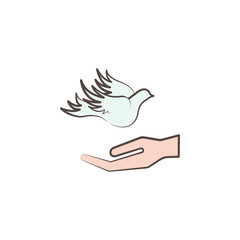 hand and dove sketch style icon. Element of peace hand drawn icon. Premium quality graphic design icon. Signs and symbols collection icon for websites and web design