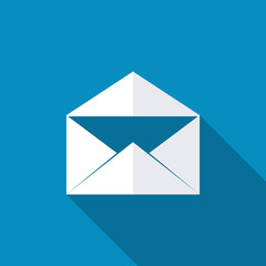Mail icon. Open. Modern design flat style icon with long shadow effect