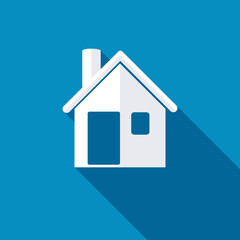 Retro style home icon isolated on blue background with long shadow