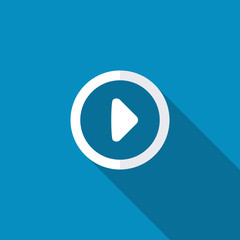 Play gross outlined circular player button icon. Modern design flat style icon with long shadow effect