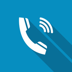 Ringing phone icon. Modern design flat style icon with long shadow effect