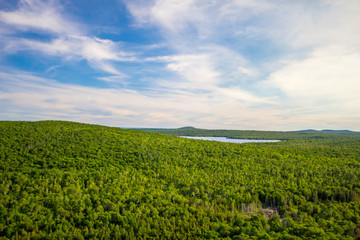 Fototapeta na wymiar View from Brockway Mountain Drive. Panoramic view of the lush forest wilderness of northern Michigan from Brockway Mountain overlook in Copper Harbor,.Upper Peninsula, Michigan, USA.