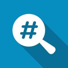 Obraz premium Magnified Hash Tag. Flat icon design with long shadow