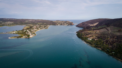 Fototapeta premium Aerial image over the knysna lagoon in the garden route of south africa