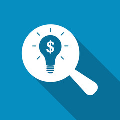 Search money idea. Flat icon design with long shadow