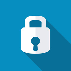 Lock icon. Flat design style modern illustration. Isolated on red color background. Flat long shadow icon. Elements in flat design