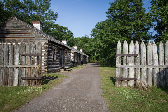 Pioneer Log Cabin. Row of log cabins at Fort Wilkins State Park in Copper Harbor, Upper Peninsula, Michigan, USA.