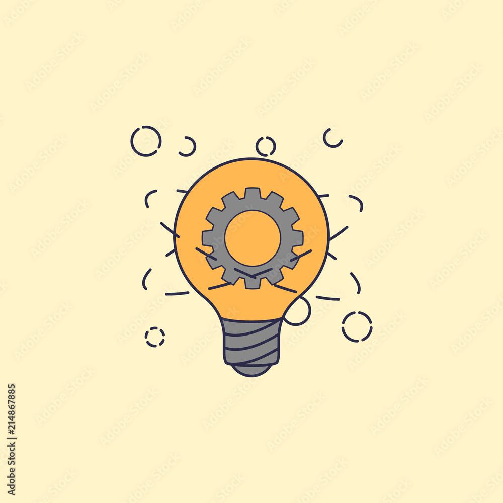 Poster light bulb and gear atom fild outline icon. element of idea and solutions for mobile concept and web