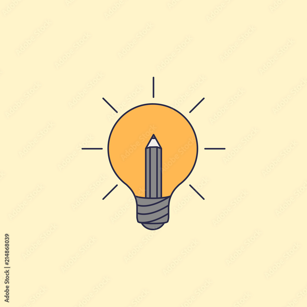 Poster light bulb and pencil fild outline icon. element of idea and solutions for mobile concept and web ap