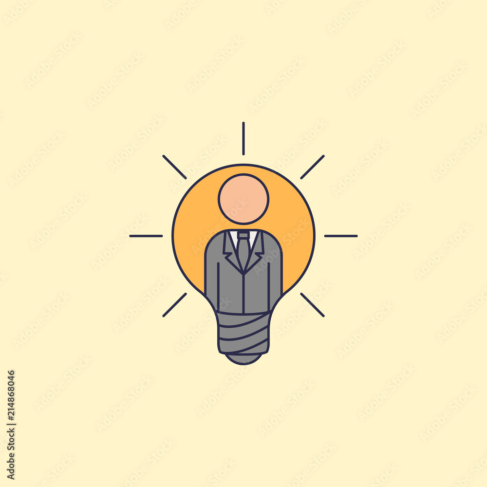 Poster business man in a light bulb fild outline icon. element of idea and solutions for mobile concept and