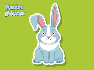 Cute Cartoon Rabbit Sticker. Vector Illustration With Cartoon Style Funny Animal.