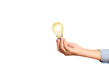 hand holding  light bulb with energy