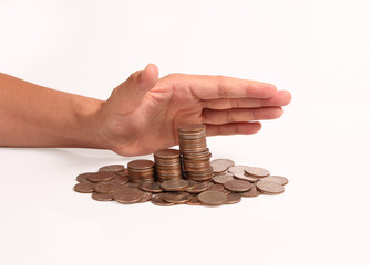 Money coin stack growing business in  hand