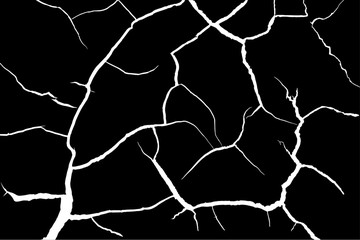 Cracked in surface. Isolated on black background. Vector illustration.
