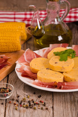 Speck ham and polenta.