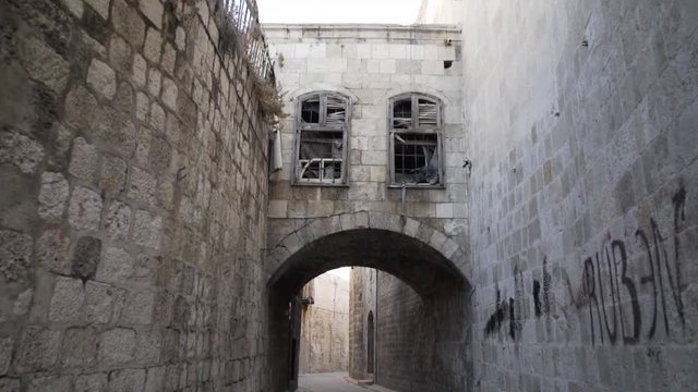 Point of view of empty street of Aleppo in Syria