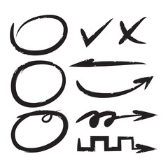 arrows, check mark and circles