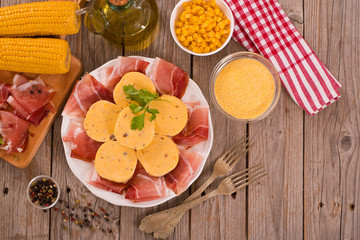 Speck ham and polenta.