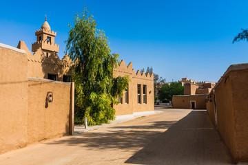 A narrow street in a traditional Arab mud brick village, Al Majmaah, Saudi Arabia
