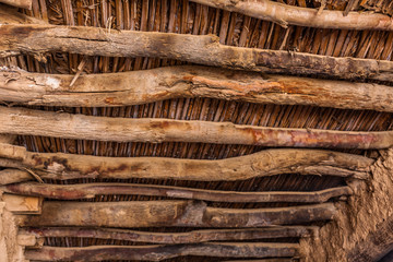 A close up view of the ceiling covering in a traditional Arab mudbrick house, Saudi Arabia