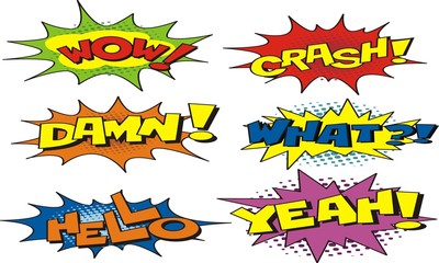 Set of cute colorful speech bubbles on white background.