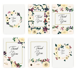 Set of greeting card with flowers autumn, can be used as invitation card for wedding, birthday and other holiday and summer background. Vector
