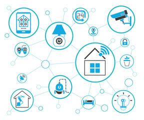 internet of things concept and home automation icons in blue network background