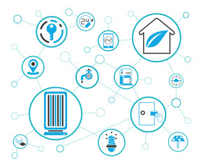 internet of things concept and home automation icons in blue network background