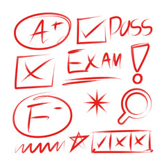 check mark, exam results, highlighter elements