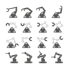 robot icons set, robotic arm in manufacturing process icons