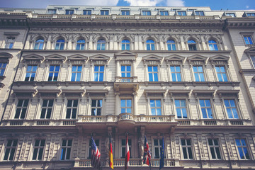 Naklejka premium Europe wall building, vintage filter image