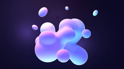 Fototapeta Blue and purple gradient color floating liquid blob. 3d rendering picture. obraz