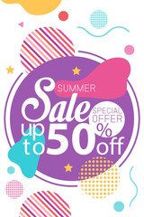 Summer sale banner holographic gradient color Banner Template Background. Vector Illustration