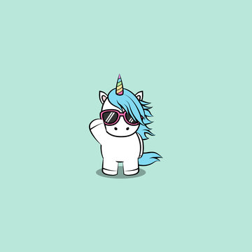 Cute unicorn with sunglasses cartoon, vector illustration
