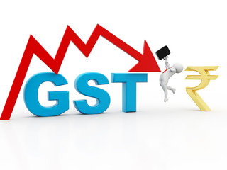 3d Illustration GST Tax India Concept isolated in white background, Gst Tax hitting the business man