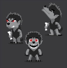 Halloween Character Set Cute Werewolf Cartoon Vector Illustration