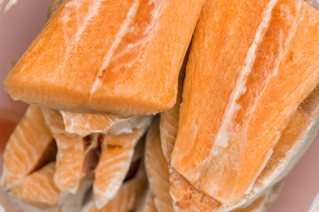 Steaks of raw fish for cooking