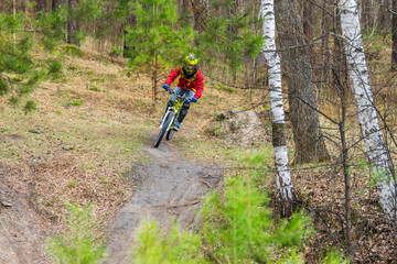 Fototapeta premium Russia, Novosibirsk - May 1, 2018: Downhill mountain biking