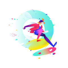 Illustration of a cartoon skateboarder. A skater in the air. Image is isolated on white background. Flat fashion illustration for banner, print and website. Mascot company.