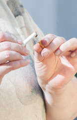 Vertical view of combat with smoking cigarettes