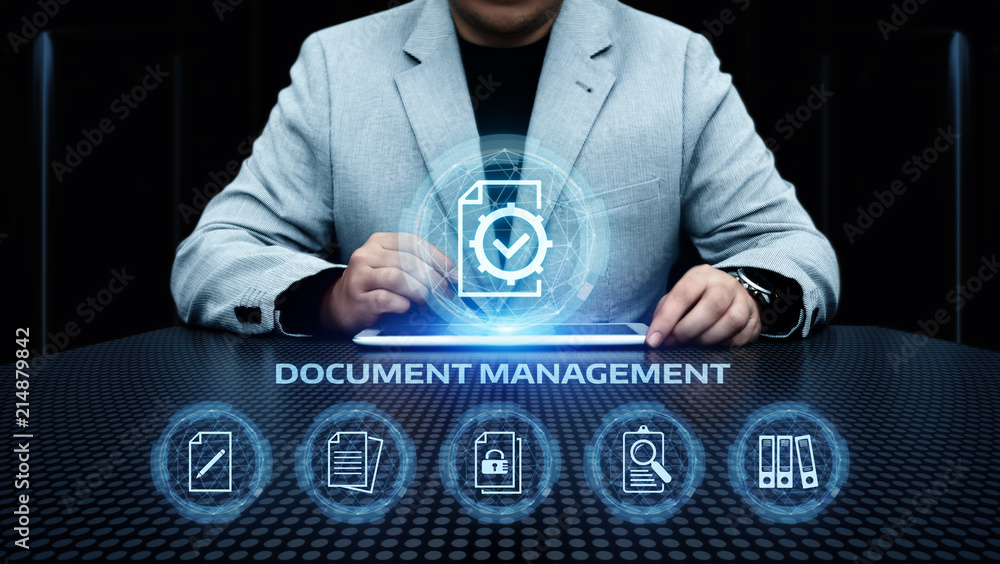 Aufkleber document management data system business internet technology concept
