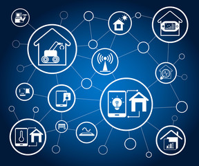 internet of things concept and home automation icons in blue background
