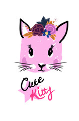 pink kitty face with wreath on head