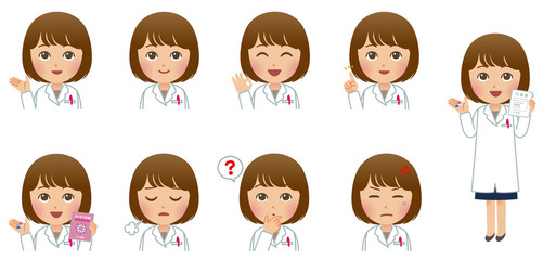 Women pharmacist pose variation