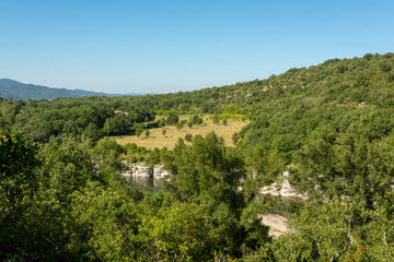 Fototapeta na wymiar Beautiful panoramic view of the landscape by the river Ardeche in the south of France