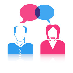 man and woman with speech bubble, chat dialog for communication concept