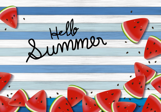 Watermelon on wood background summer banner