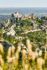 Provencal village Les Baux de Provence and view of Sarragan  sto - 214882411