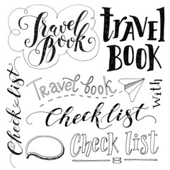 Set for travel postcards or travel book. black and white illustration.