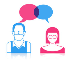 Obraz premium man and woman with speech bubble, chat dialog for communication concept